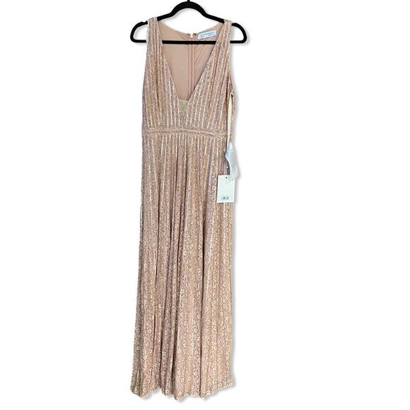 NWT Mac Duggal Sequined Sleeveless Plunge Neck Flowy Gown dress rose pink 10 - Picture 5 of 13